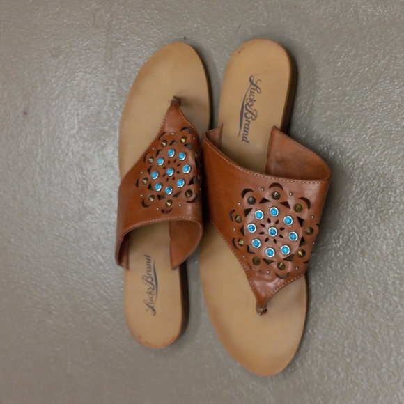 Lucky Brand Brown, Turquoise, and Tan Beaded Thong Sandals - Picture 4 of 11
